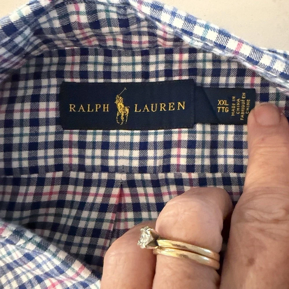 Polo Ralph Lauren Mens 2XL Plaid Pink Blue Classic Fit Oxford Button Down